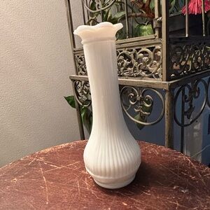Vintage 1970s signed Randall 12 white milk glass mini bud vase